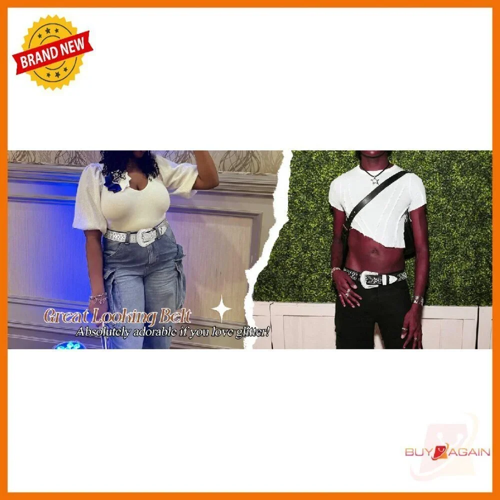 Sparkling Rhinestone Studded Western Belt Faux Leather Unisex Fit